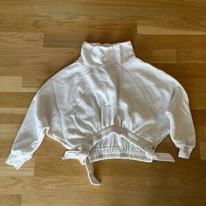 Cream Women's Sweater with Drawstring Hem